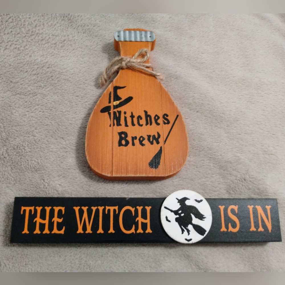 Halloween Witches Brew/The Witch Is In Wooden Decor Set of 2